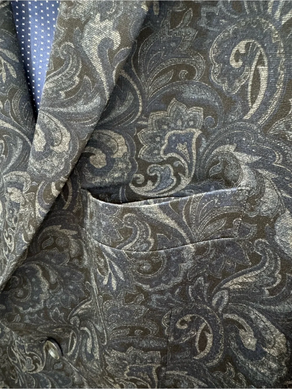 U.S. Polo Assn. Men’s 40R Paisley Knit Sport Coat Blazer Blue Stretch 2 Button
